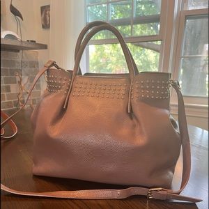 Taupe Studded Leather Shoulder Bag